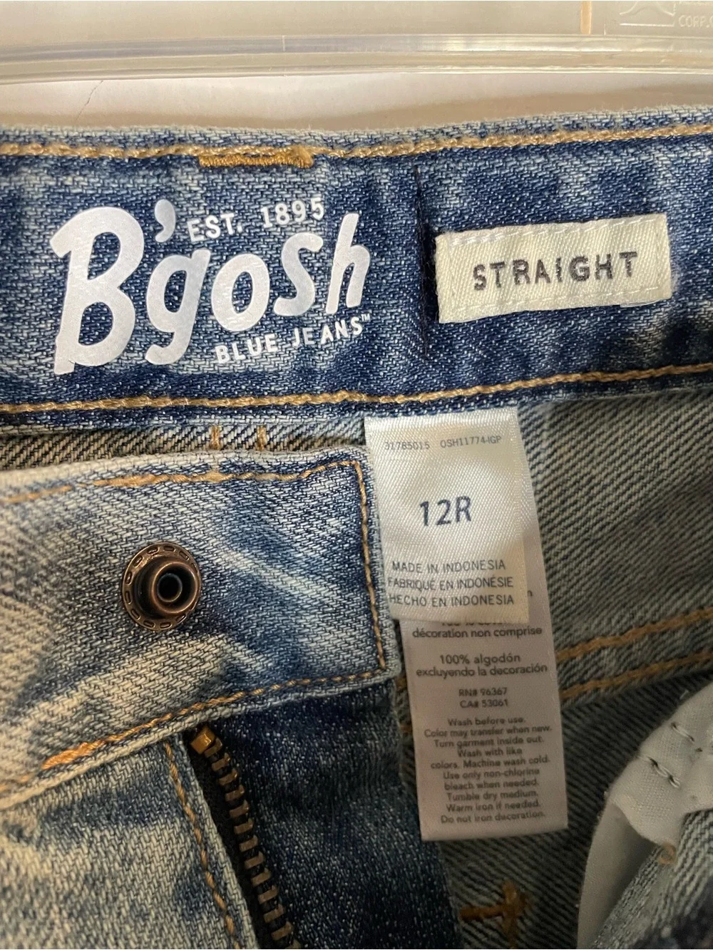 OshKosh B'gosh Light Blue Wash Straight-Leg Snap Jeans EZ Adjust Waist Size 12R